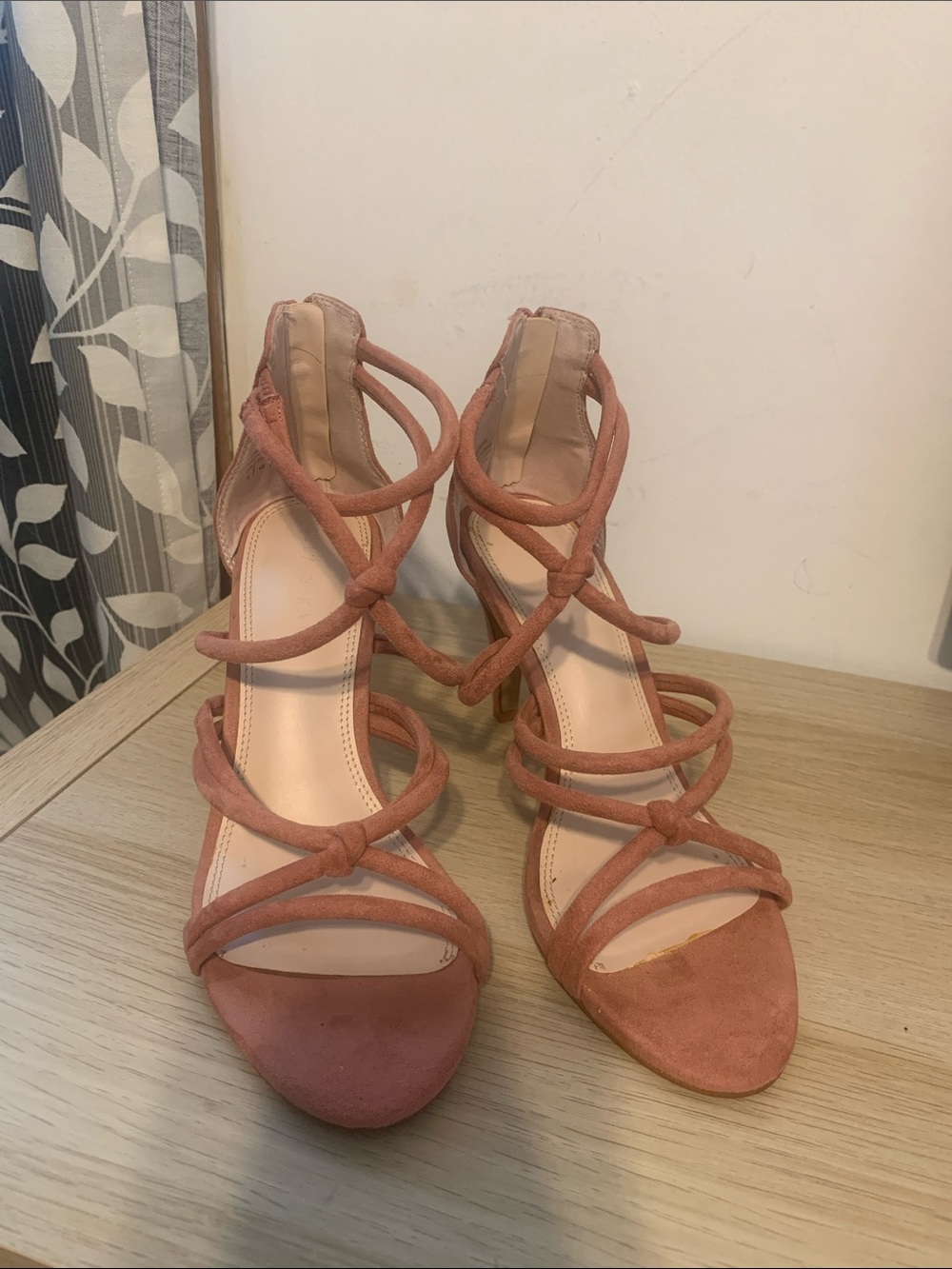 Kelly & Katie Dusty Rose Strappy Knot Ankle-Tie Heels